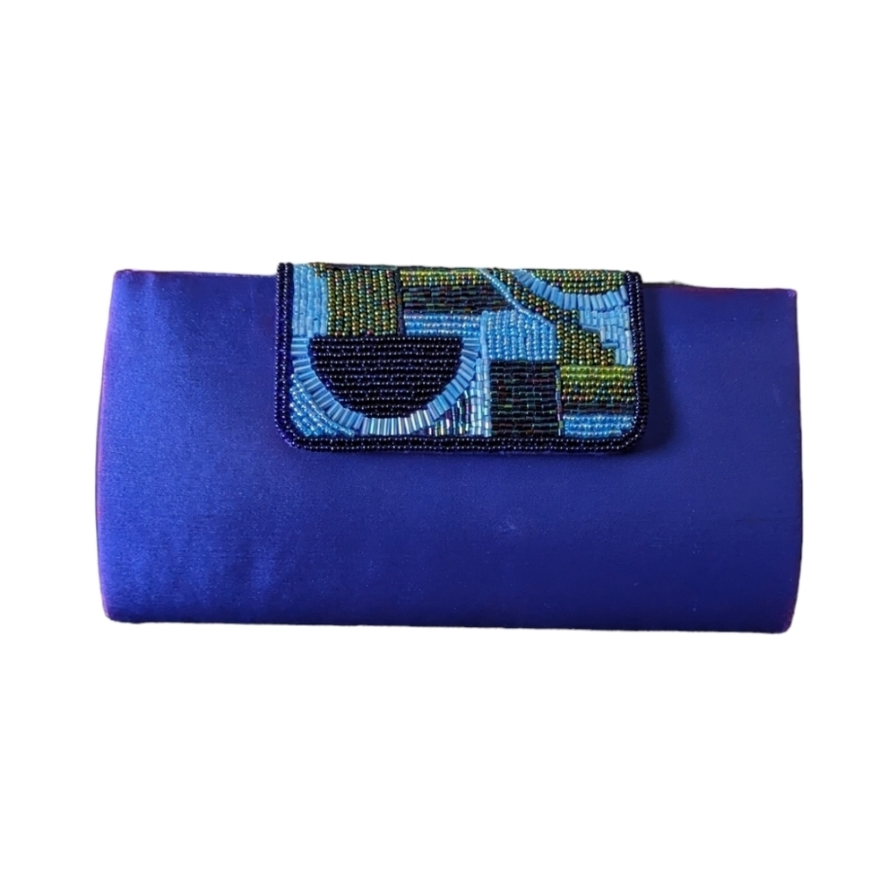 Vintage Cache Blue Geometric Beaded Convertible Clutch Evening Bag Purse